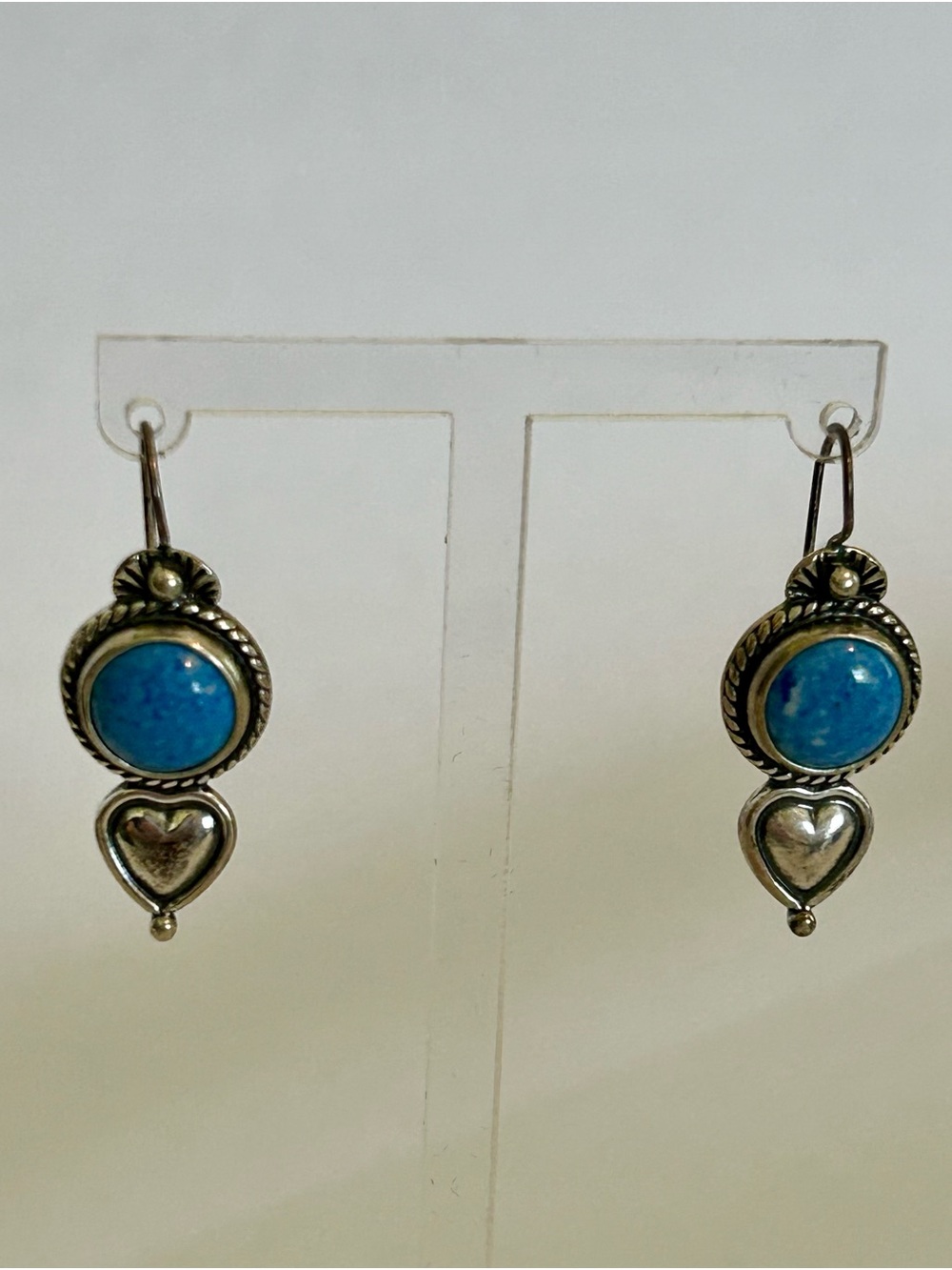 Shube Dakota West Earrings Denim Lapis Heart Dangle Sterling Silver Signed